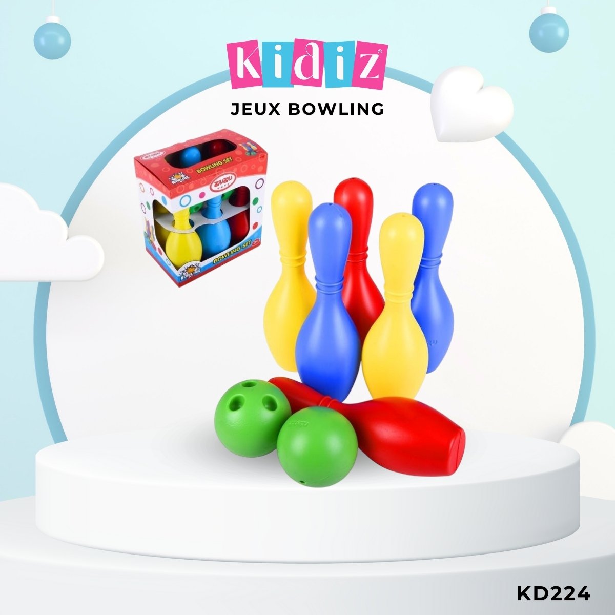 Jeu De Bowling Enfants 10 Quilles + 2 Balles – Plastique Coloré, Intérieur/Extérieur, Motricité Et Coordination, Dès 3 Ans