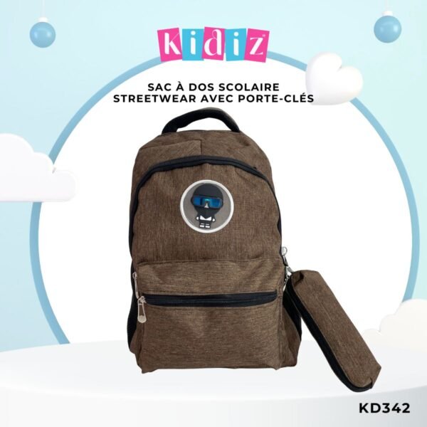 Sac à Dos Scolaire Streetwear avec Porte-Clés KD342 – Image 2