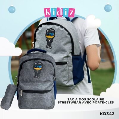 Sac à Dos Scolaire Streetwear avec Porte-Clés KD342